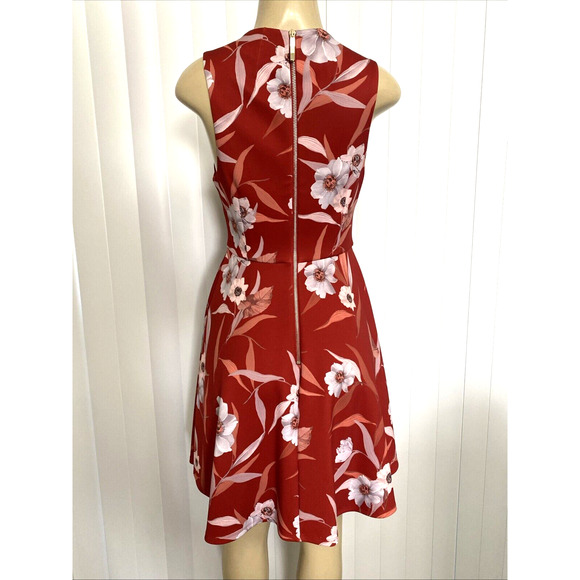 Ted Baker Enyaa Floral Skater Dress Fit Flare Sleeveless V Neck Red Zip … - Picture 7 of 10